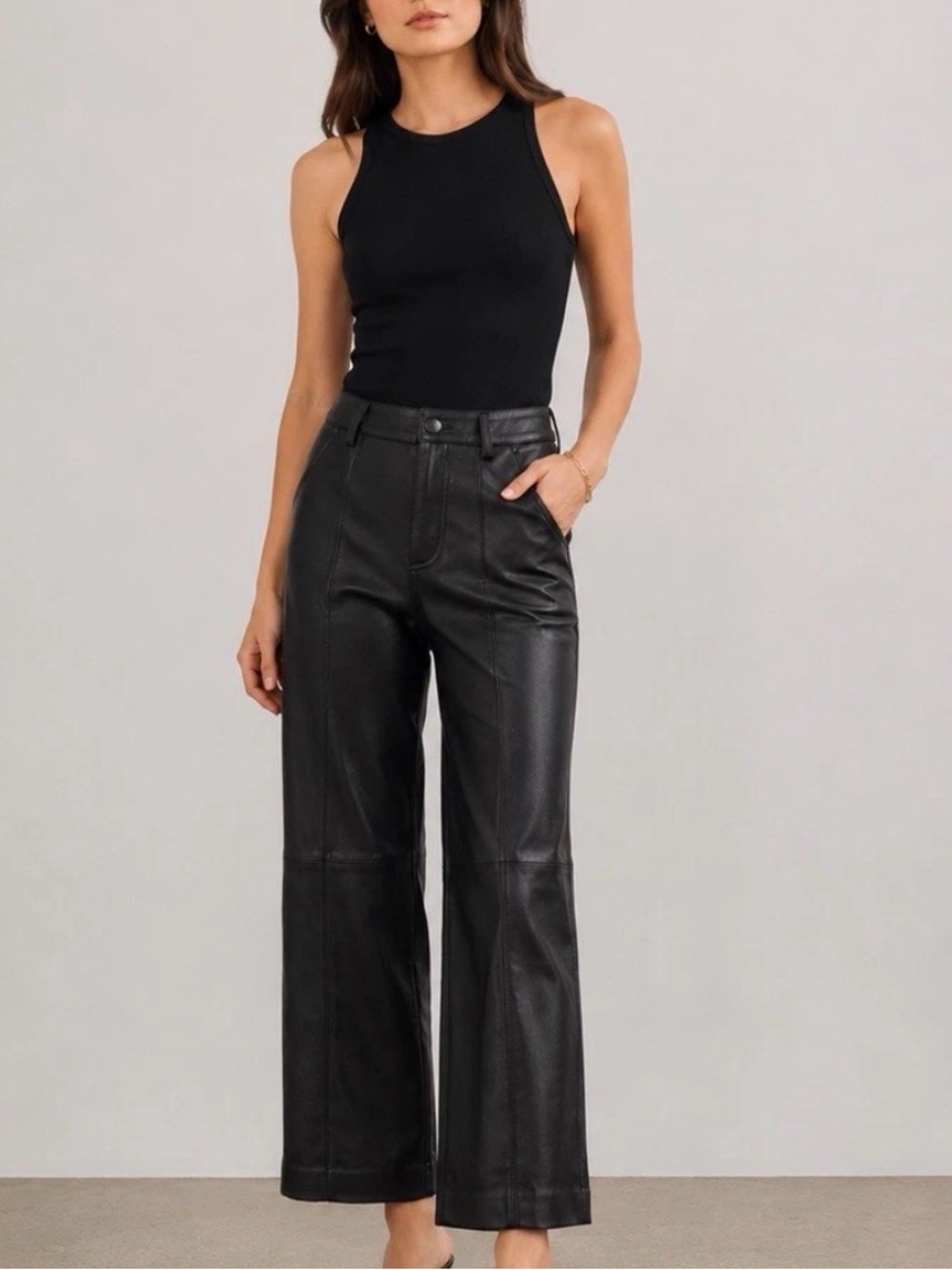 Antonio Melani Morgan Black Genuine Leather Wide Leg Culotte Pants High Rise